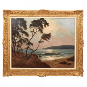 ANTIQUE PAINTINGS, ART DECO, SEA PAINTINGS, SUNSET SEASCAPE, OIL ON CANVAS, 20TH CENTURY PAINTERS. (QM650)